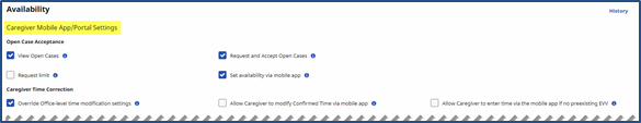 Caregiver Mobile App Portal Settings